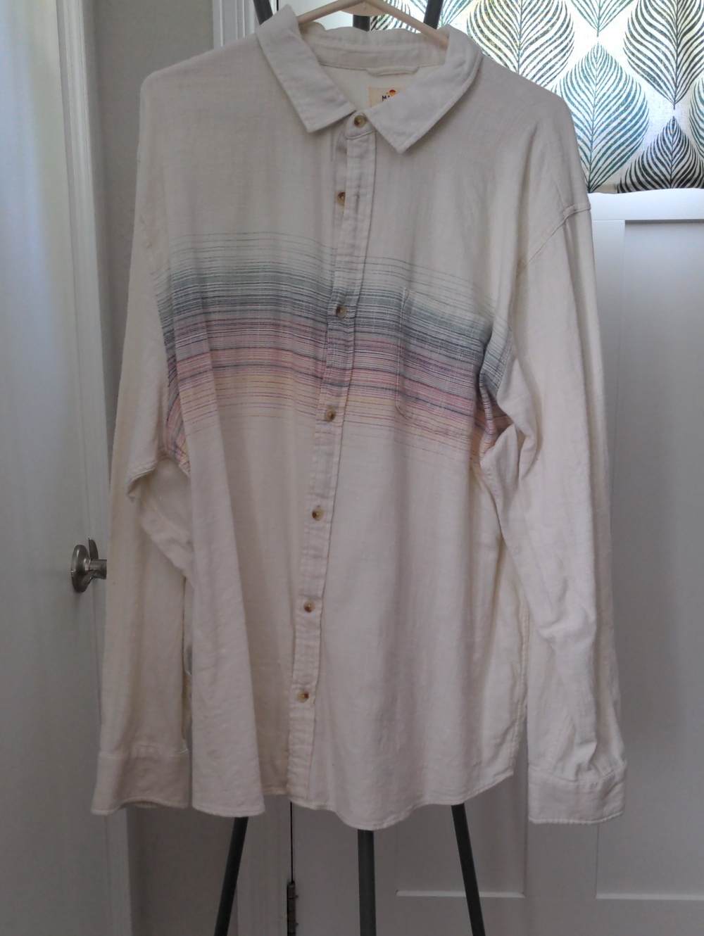 Marine Layer Cream Button-Down Shirt with Pastel Stripe